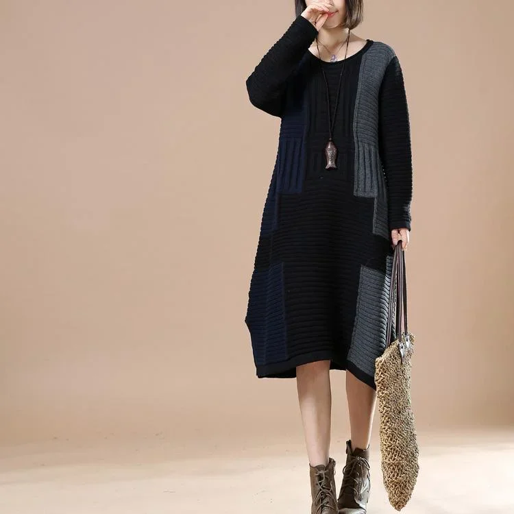 winter dress Black patchwork long sweaters