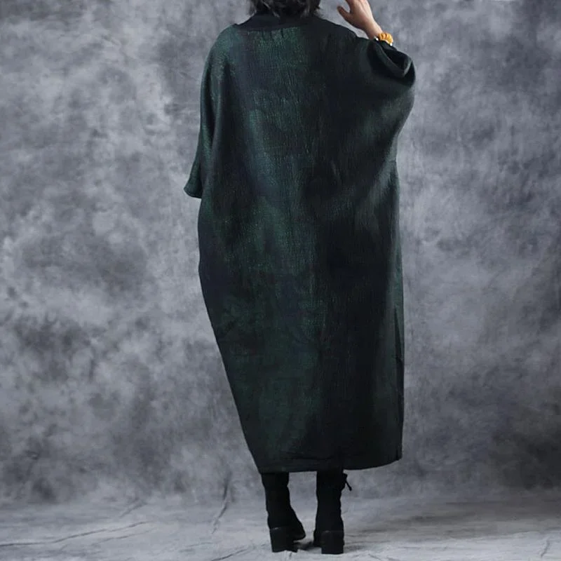 2018-blackish-green-knit-dress-loose-high-neck-sweater-patchwork-pullover-sweater