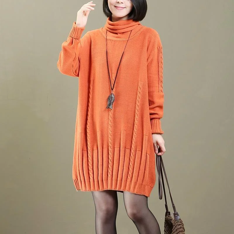 2018 orange cable knit sweaters knit dresses casual pullover vintage  sweaters