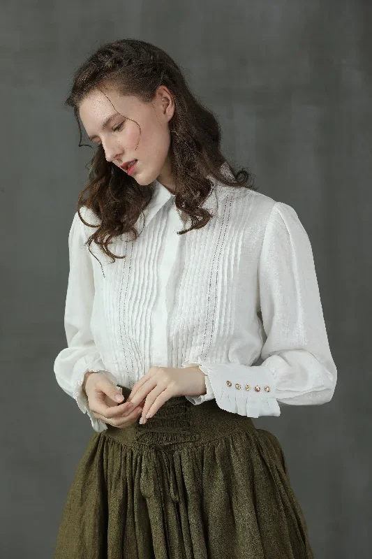 accordion-pleated-linen-shirt-white-linen-shirt-pleated-linen-shirt-vintage-linen-shirt-longsleeve-shirt-linennaive