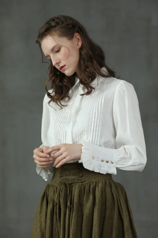 accordion-pleated-linen-shirt-white-linen-shirt-pleated-linen-shirt-vintage-linen-shirt-longsleeve-shirt-linennaive