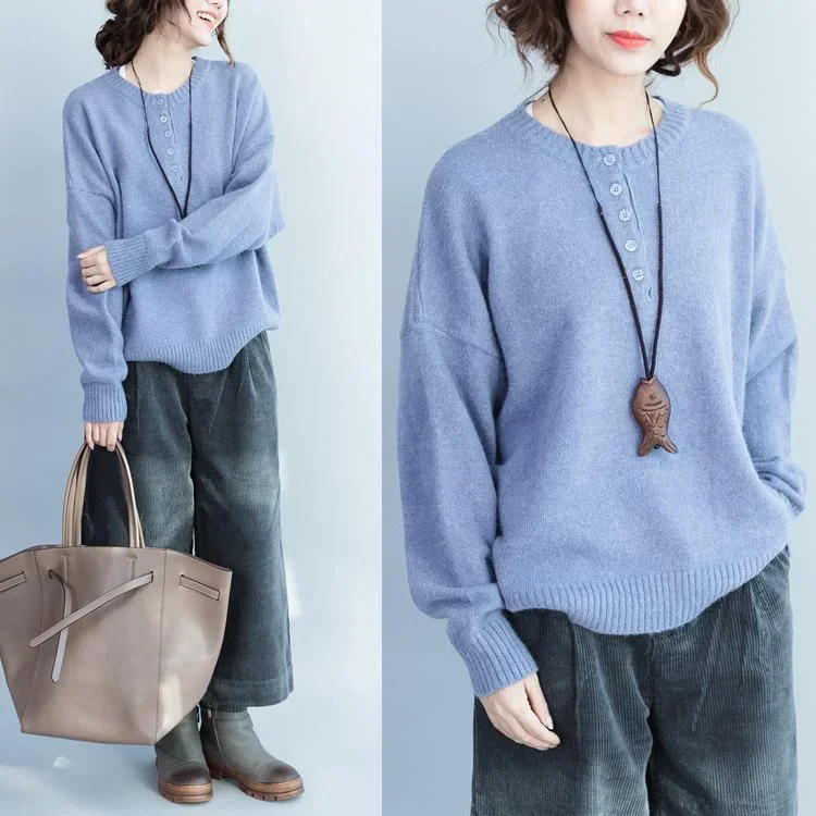 autumn-2017-lavender-woolen-knit-pullover-neck-front-button-loose-sweater