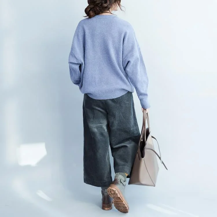 autumn-2017-lavender-woolen-knit-pullover-neck-front-button-loose-sweater