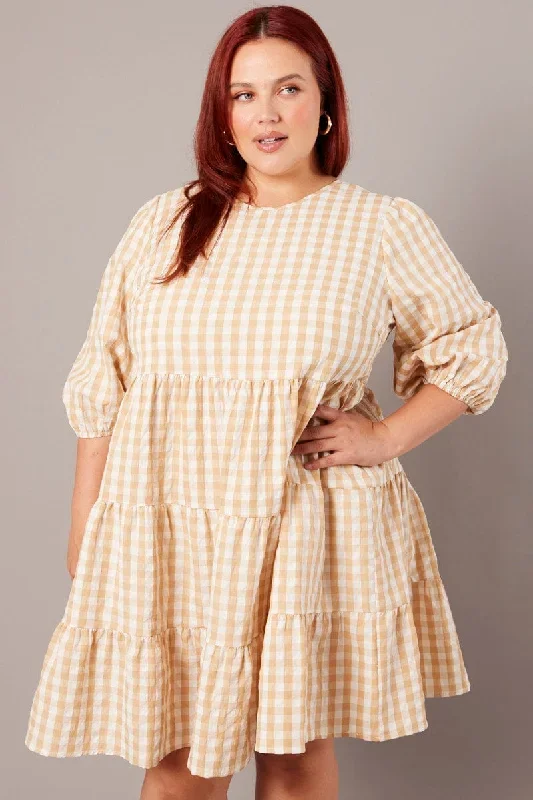 beige-check-puff-3-4-sleeve-gingham-smock-dress-cdd12411l-33ab-1