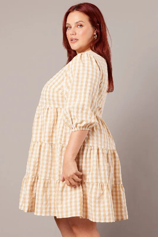 beige-check-puff-3-4-sleeve-gingham-smock-dress-cdd12411l-33ab-1