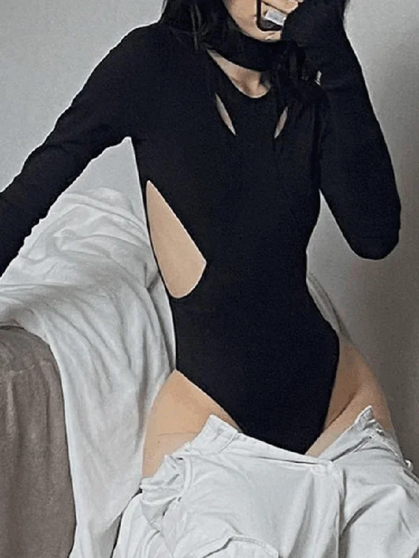 black-patchwork-cutout-long-sleeve-bodysuit