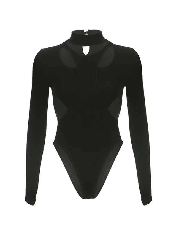 black-patchwork-cutout-long-sleeve-bodysuit