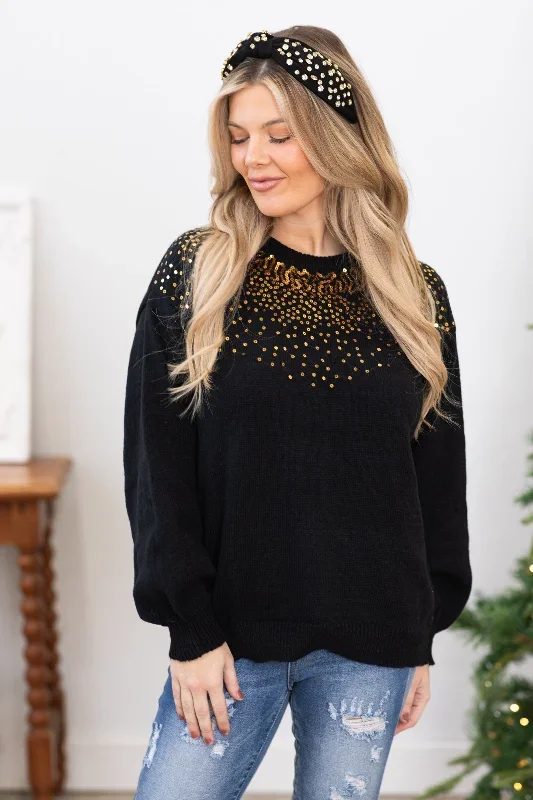 black-sequin-detail-balloon-sleeve-sweater