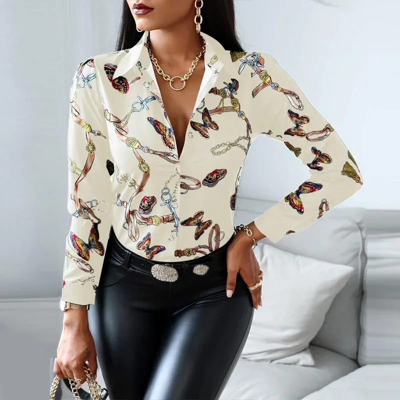 Elegant V-Neck Loose Blouses