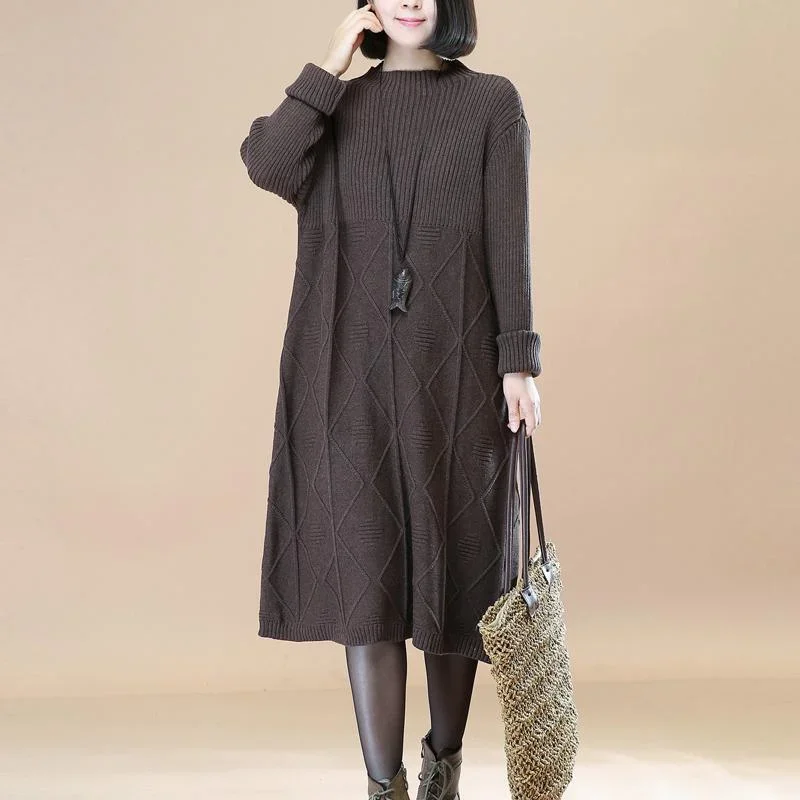 Boutique Chocolate Knit Dress Loose Fitting Pullover Casual Long Knit Sweaters