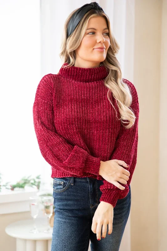 Burgundy Chenille Turtleneck Sweater