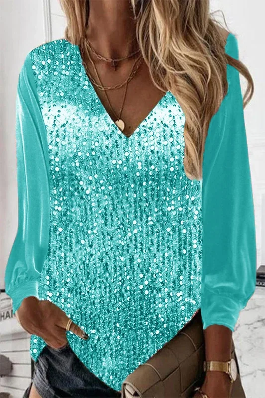 casual-solid-sequins-v-neck-tops-1