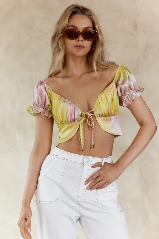 chasing-waterfalls-double-tie-puff-sleeve-satin-crop-top-pink-yellow