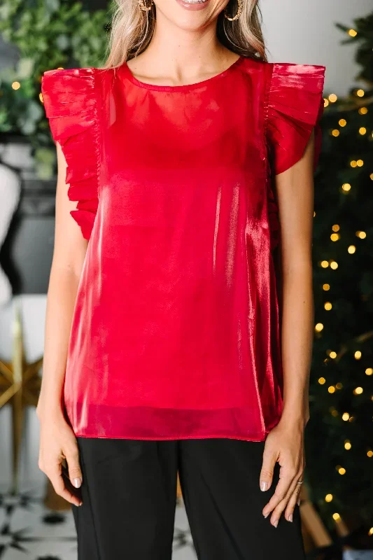 chic-dreams-red-satin-ruffled-blouse