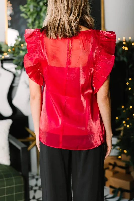 chic-dreams-red-satin-ruffled-blouse