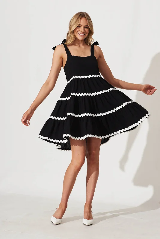 Claus Dress In Black With White Ric Rac Trim Cotton