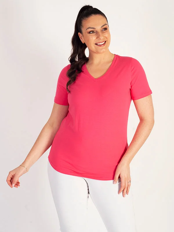 Coral Stretch V-Neck T-Shirt