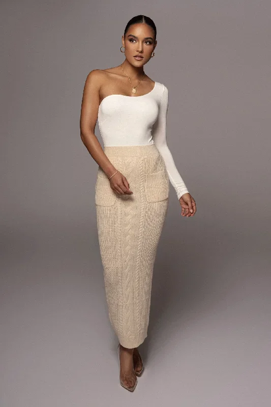 Cream Missy Cable Sweater Midi Skirt