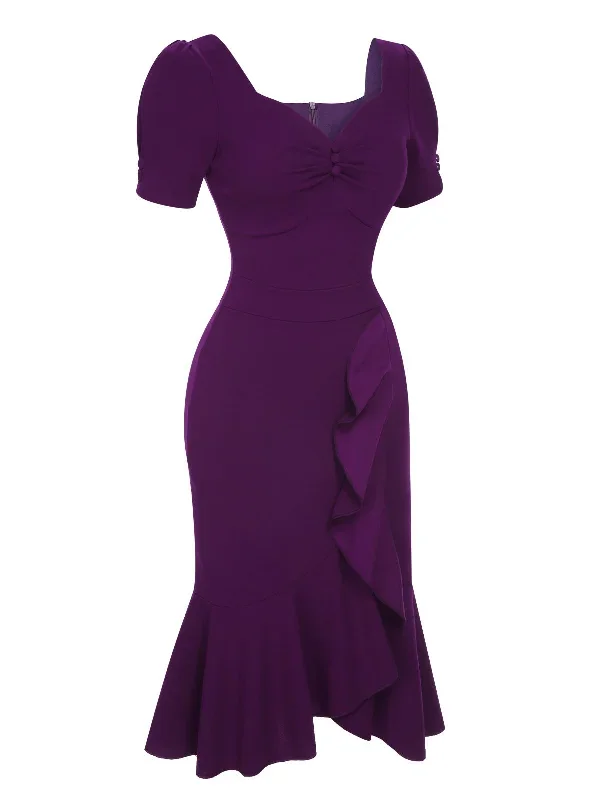 deep-purple-1960s-solid-gigot-sleeve-ruffles-dress