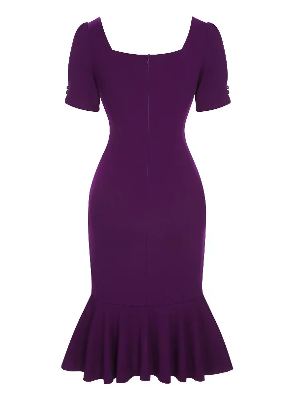 deep-purple-1960s-solid-gigot-sleeve-ruffles-dress