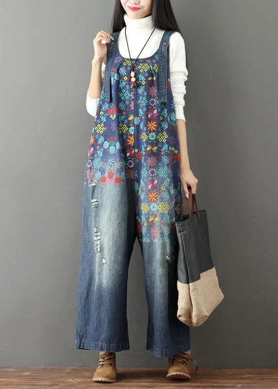 elegant-blue-casual-print-wide-leg-denim-jumpsuit