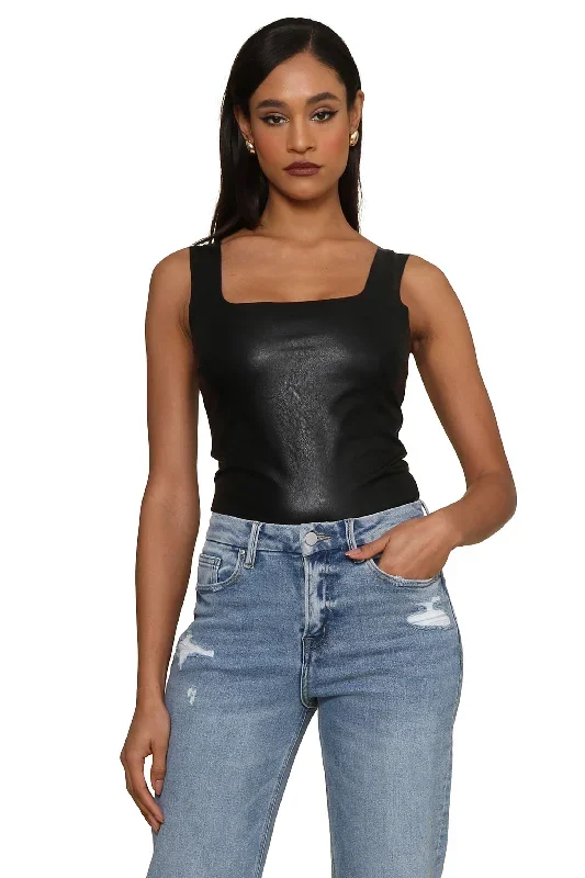 Faux Leather Square Neck Bodysuit