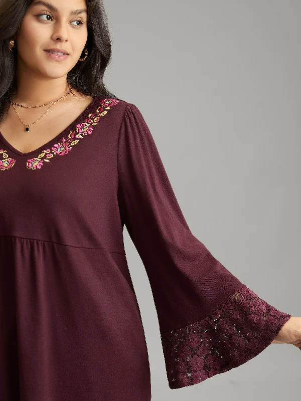 floral-embroidered-lace-panel-bell-sleeve-t-shirt