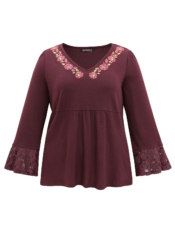 floral-embroidered-lace-panel-bell-sleeve-t-shirt