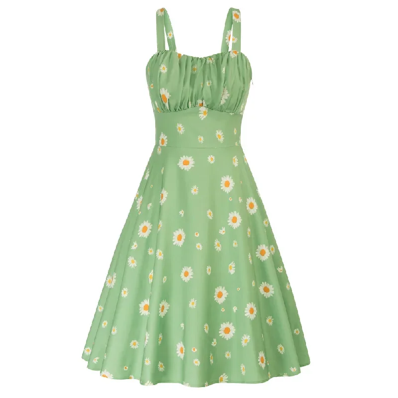 Daisy Printed Two-Way Defined Waist Dress Ruched Bodice Flared A-Line Dress