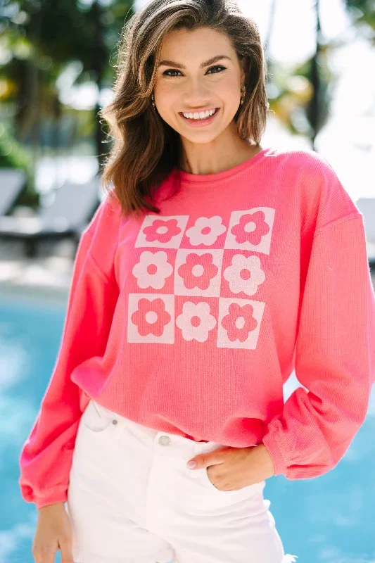 Flower Power Fuchsia Pink Corded Graphic Sweatshirt