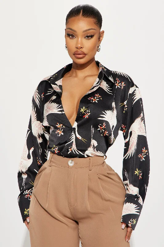 Fly Away Satin Shirt - Black/combo