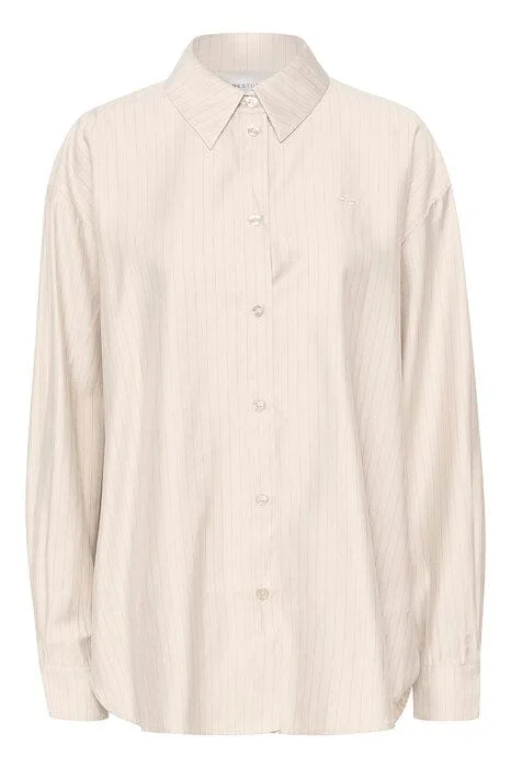 Gestuz - LionaGZ OZ shirt - Light sand pinstripe