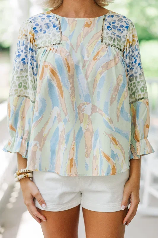 good-idea-sage-green-mixed-print-blouse