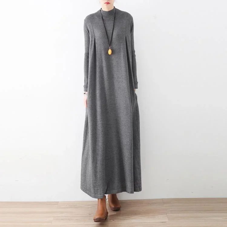 gray warm casual knit dresses oversize stylish turtle neck fall 2017 dress