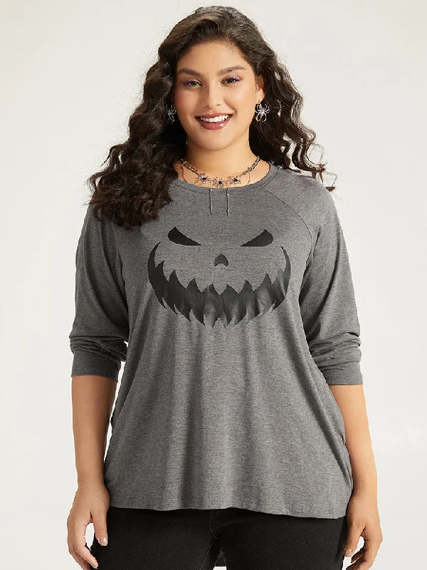 Halloween Graphic Pocket Crew Neck T-shirt