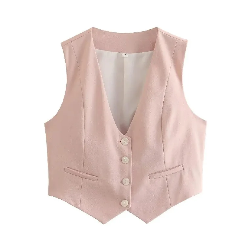 Helen Statement Vest Tops in Peach