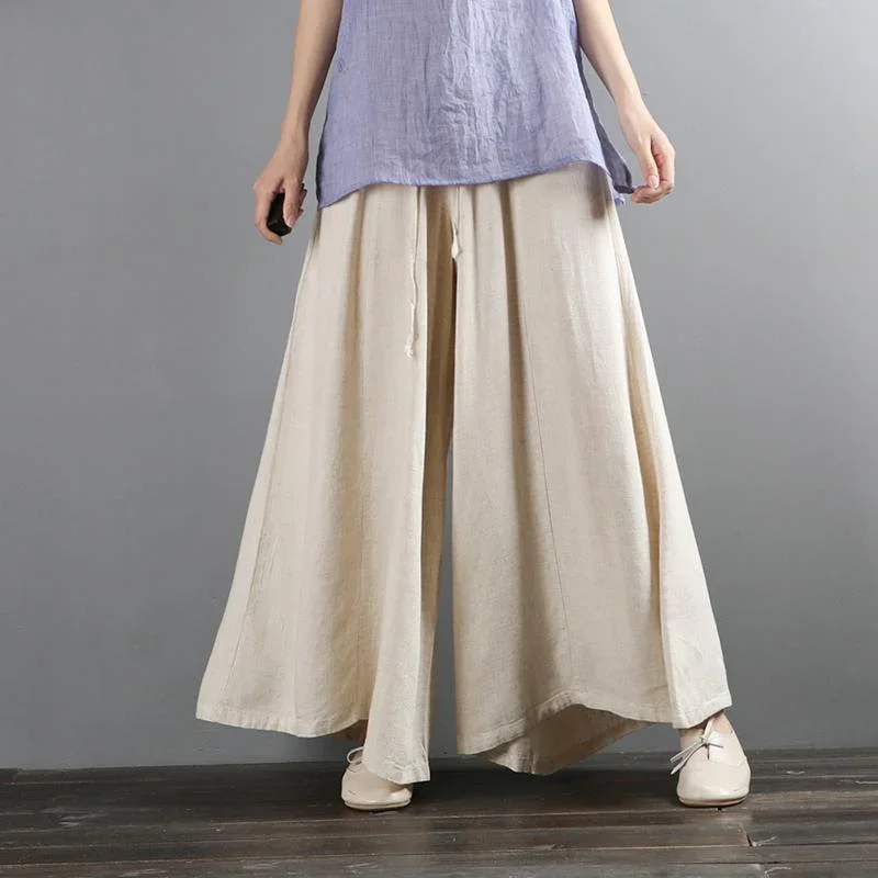 High quality cotton and linen wide-leg pants women loose thin wild white straight trousers