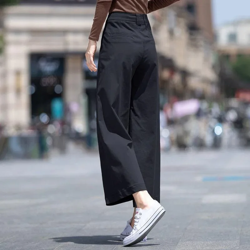 CityHottie - High Waist Wide Leg Pants Women's Spring And Autumn 2024 New Fashion Versatile Crop Pants High Waist Straight Casual Pants