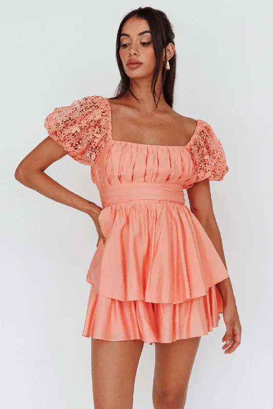 Hold My Halo Lace Sleeve Romper Apricot