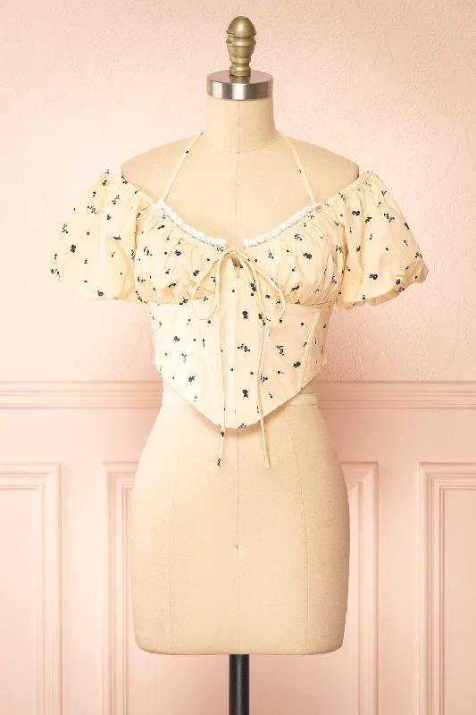 Howleen | Beige Floral Bustier Top