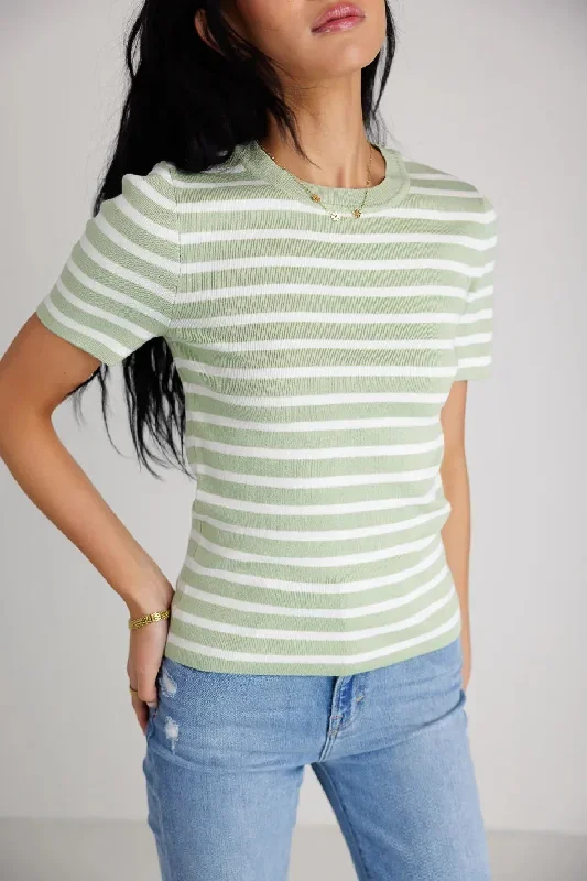 Jodie Striped Sweater Top in Sage