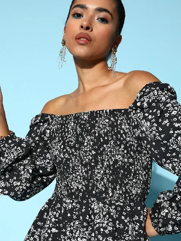 jp3795bk-berrylush-women-black-white-floral-printed-off-shoulder-neck-cuff-sleeves-layered-mini-jumpsuit