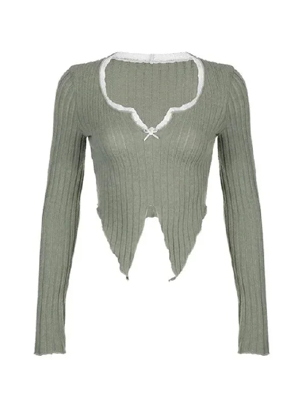 lace-trim-notch-neck-irregular-cropped-long-sleeve-knit