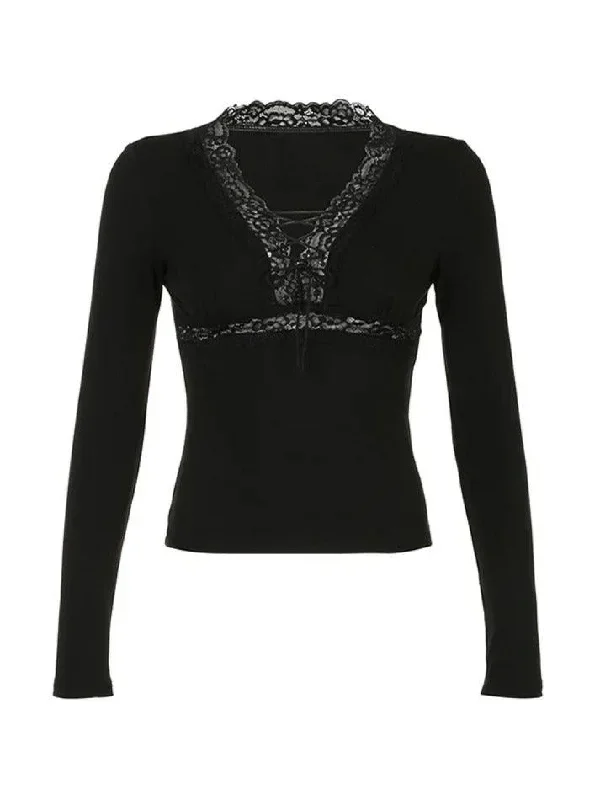 lace-trim-v-neck-lacing-slim-long-sleeve-knit