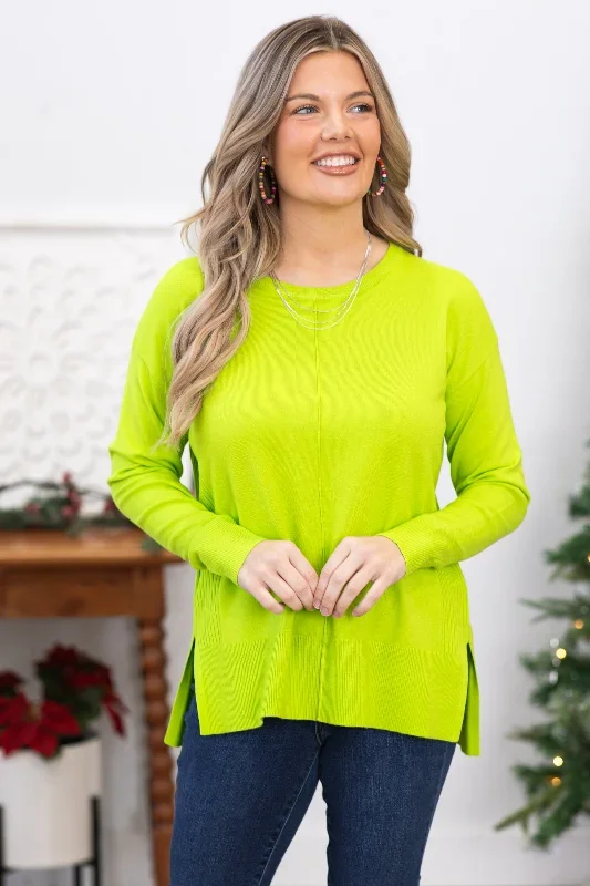 lime-center-seam-sweater-with-side-slits