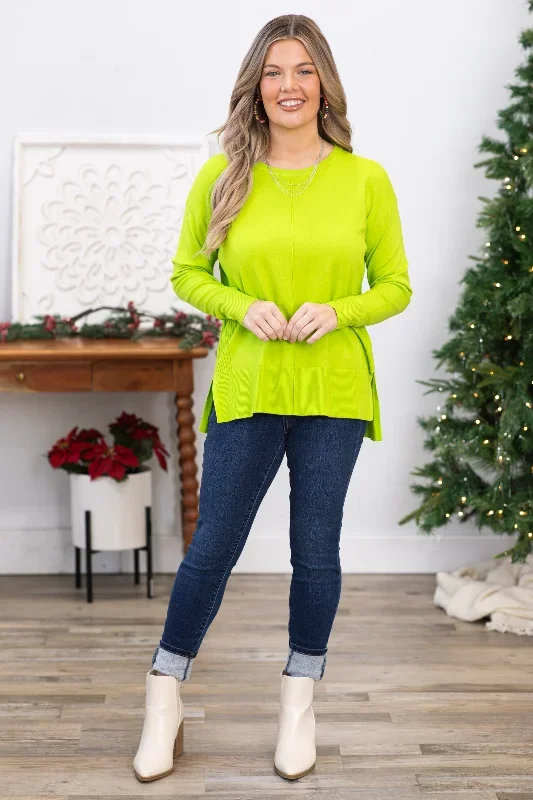 lime-center-seam-sweater-with-side-slits