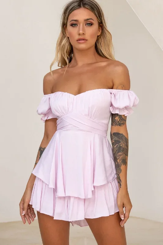 Linka Off-Shoulder Tie Back Romper Light Lilac