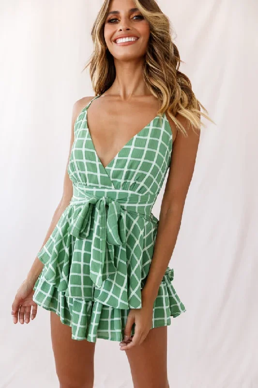 maddox-fit-flare-cami-strap-romper-green-checker-print