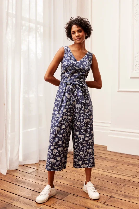 Margot Navy Kerala Jungle Palm Jumpsuit