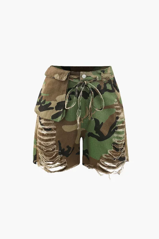 Camo Destroyed Cargo Shorts